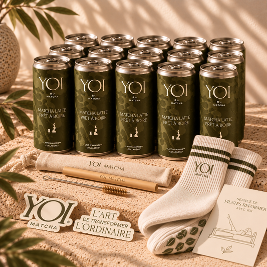 Pack Kizuna YOI : 24 canettes de matcha latte amande et collagène vegan, édition fondateurs, en lumière dorée